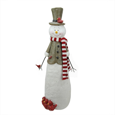 18.75" Decorative Glitter Snowman with Cardinal Birds Christmas Table Top Decoration