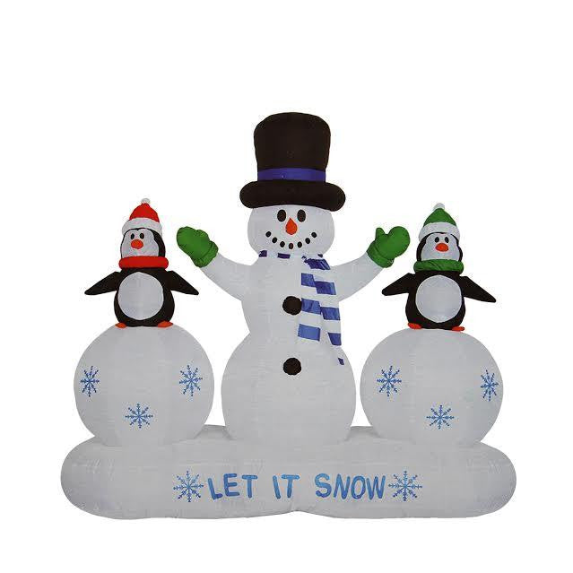 6.5' Inflatable Snowman and Penguins Light Show Christmas Yard Art Decoration