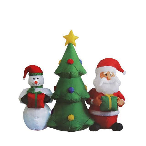 5' Inflatable Christmas Tree with Santa Claus and Snowman Lighted Christmas Yard Art Decoration