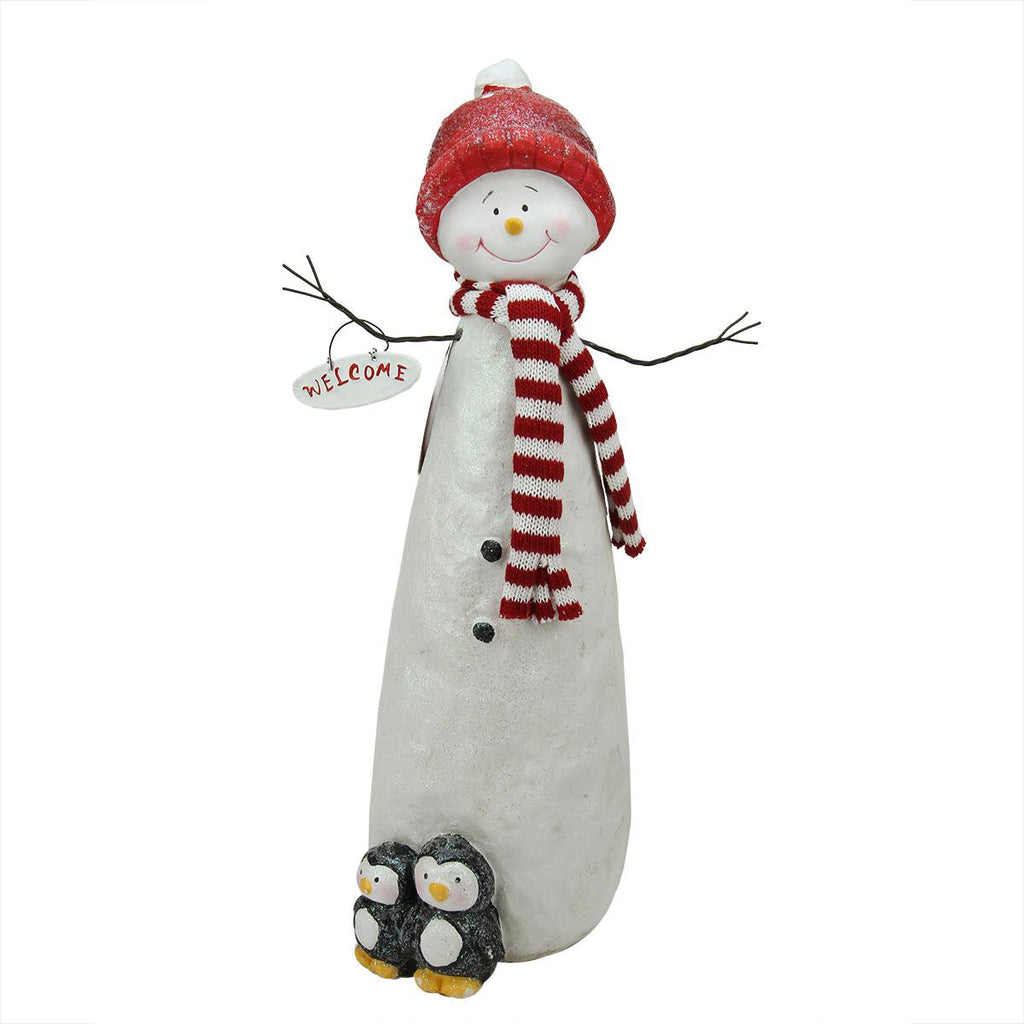 17.25" Decorative Glitter Snowman with Penquins Christmas Table Top Decoration