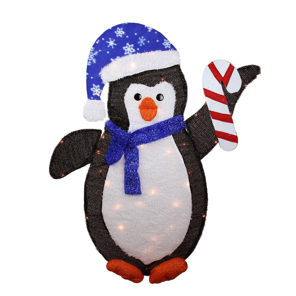 42" Lighted Winter Penguin with Santa Hat Outdoor Christmas Yard Art Decoration - Clear Lights