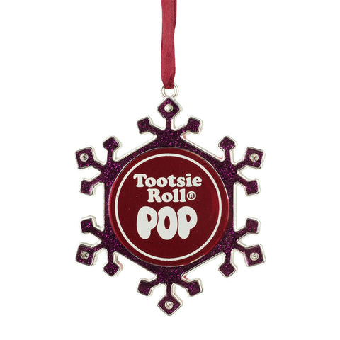 3.5" Silver Plated Pink Snowflake Tootsie Roll Pop Candy Logo Christmas Ornament with European Crystals