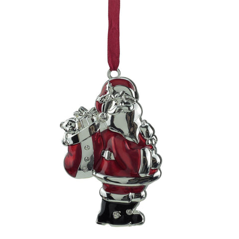 3.25" Regal Shiny Silver and Red Plated Santa Claus Ornament with European Crystals