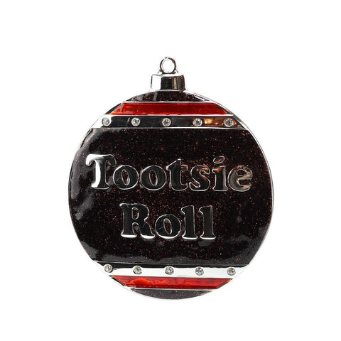 3.5" Silver Plated Tootsie Roll Candy Logo Christmas Ornament with European Crystals