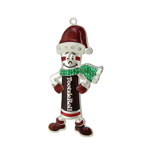 4.25" Silver Plated Holiday Tootsie Roll Man Candy Logo Christmas Ornament with European Crystals