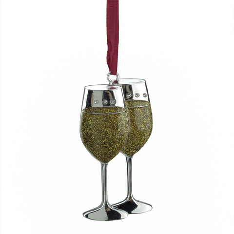 3.25" Regal Shiny Silver-Plated Gold Glitter Wine Glasses Ornament with European Crystals