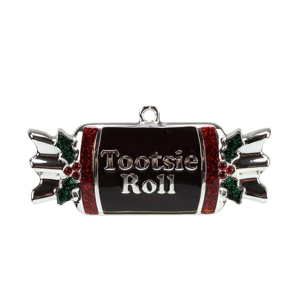 3.25" Silver Plated Tootsie Roll Candy Shaped Logo Christmas Ornament with European Crystals