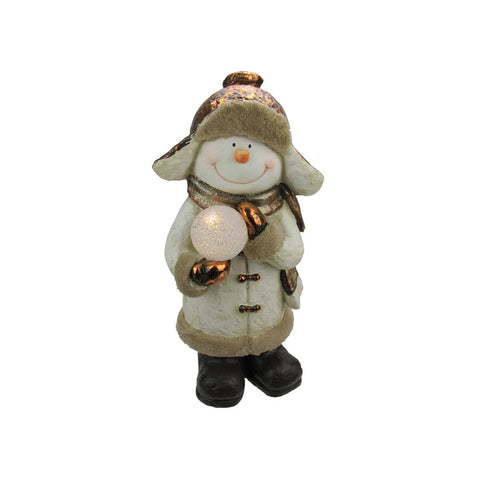 21" Battery Operated LED Lighted Snowman with Snowball Christmas Table Top Decoration