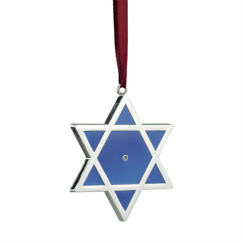 3" Regal Shiny Silver-Plated Blue Star of David Hanukkah Holiday Ornament with European Crystal