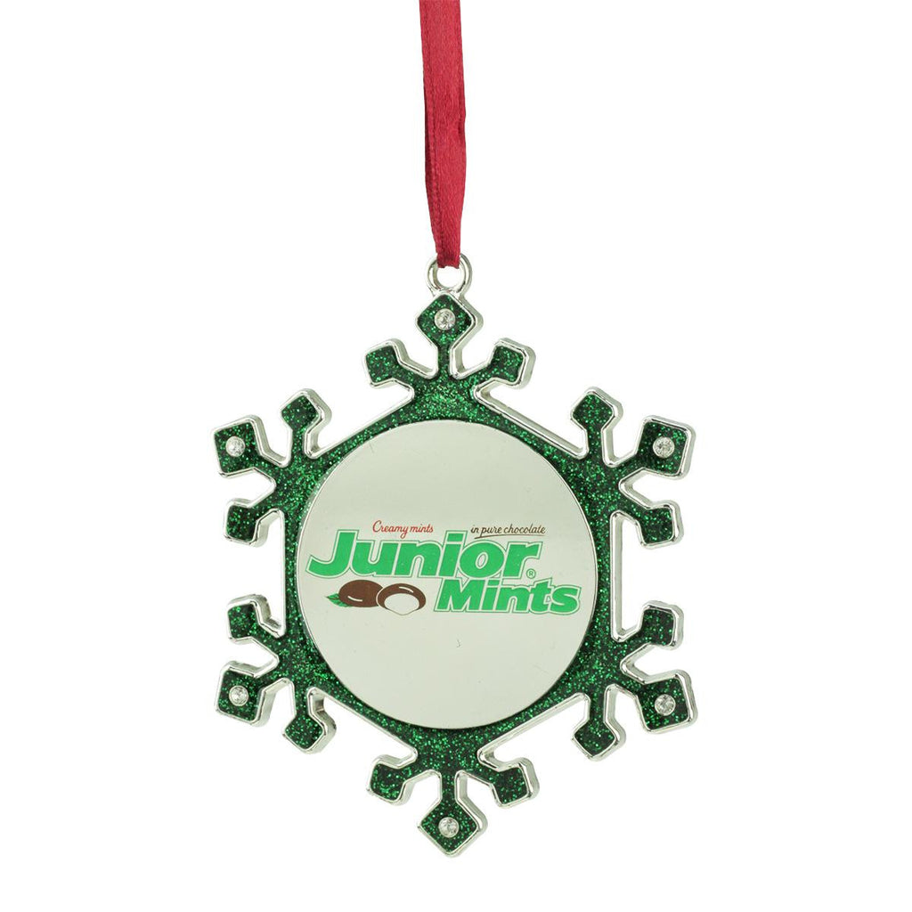 3.5" Silver Plated Snowflake Junior Mints Candy Logo Christmas Ornament with European Crystals