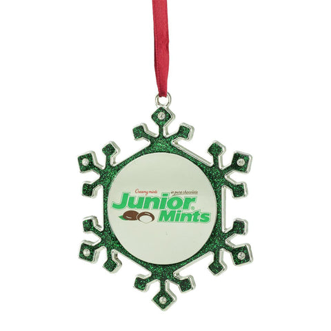 3.5" Silver Plated Snowflake Junior Mints Candy Logo Christmas Ornament with European Crystals