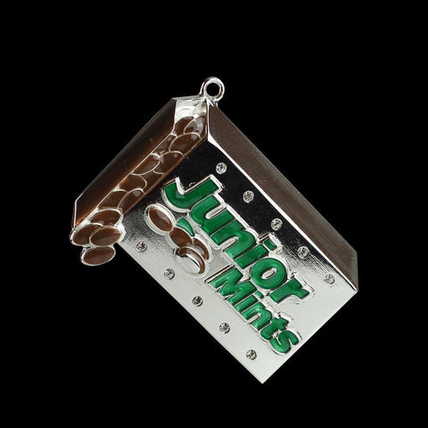 3" Silver Plated Junior Mints Candy Bar Logo Christmas Ornament with European Crystals