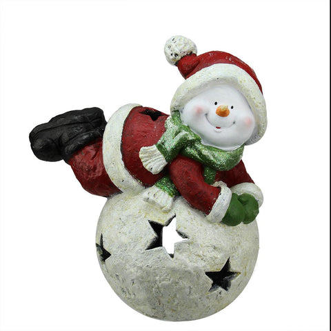 15" Red and Green Snowman and Snowball Christmas Tea Light Candle Holder