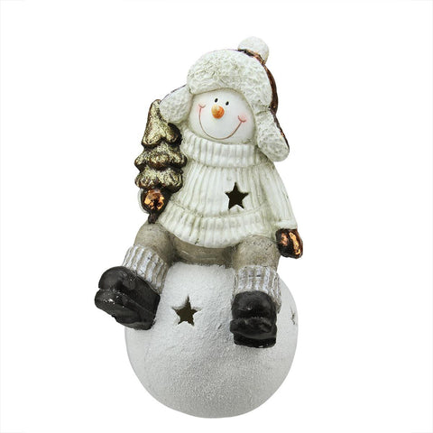 19" Metallic Snowman Sitting on Snowball Christmas Tea Light Candle Holder