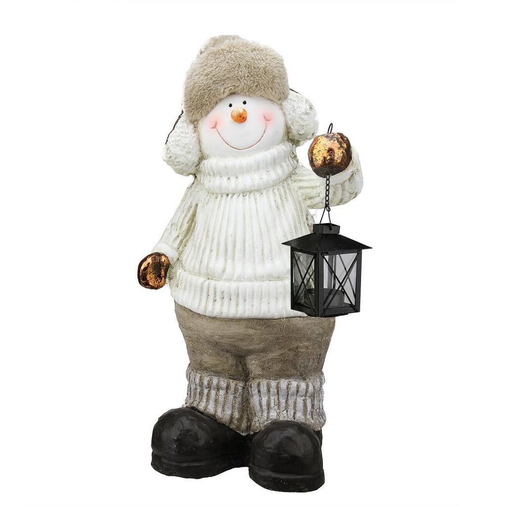 19" Metallic Snowman with Lantern Christmas Table Top Decoration