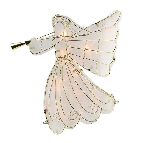 10.5" Lighted Gold Scroll Angel with Trumpet Christmas Tree Topper - Clear Lights