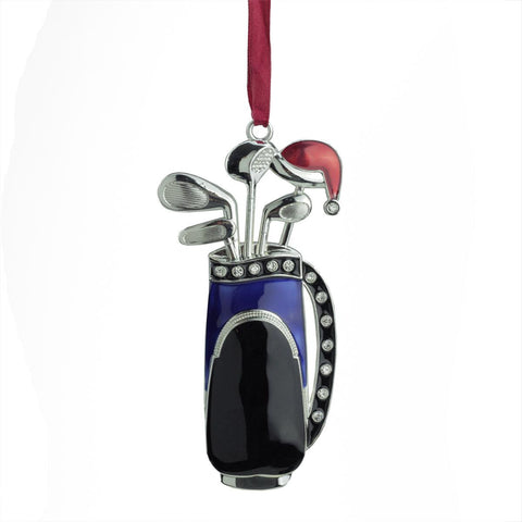 4" Regal Silver-Plated Blue Golf Bag Holiday Ornament with European Crystals