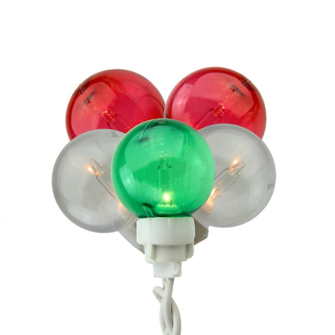 Set of 100 Green, Red and White G30 Globe Icicle Christmas Lights - White Wire