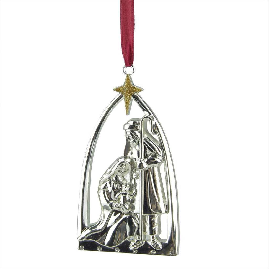 3.75" Regal Shiny Silver-Plated Nativity Scene Ornament with European Crystals