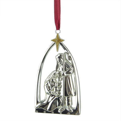 3.75" Regal Shiny Silver-Plated Nativity Scene Ornament with European Crystals