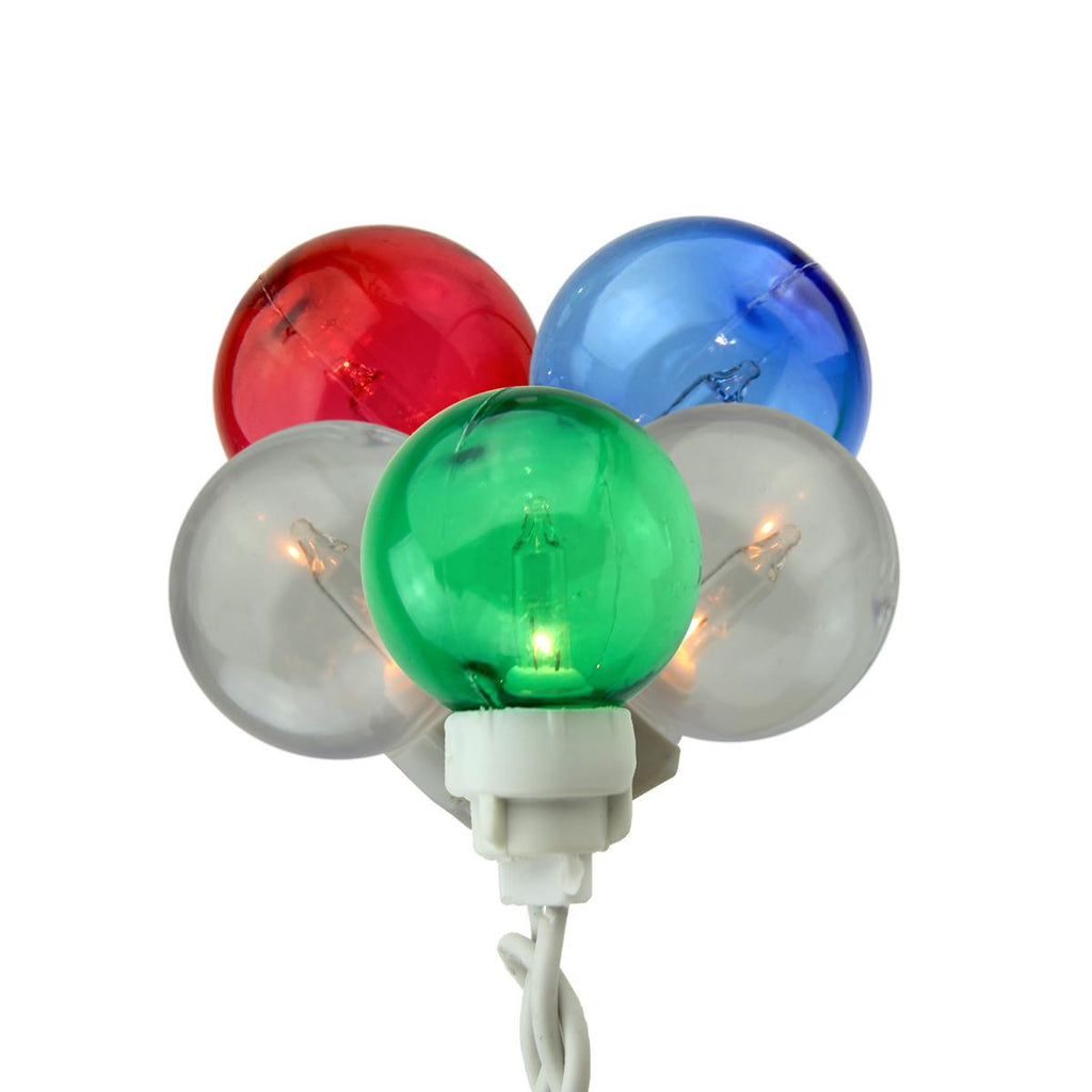 Set of 100 Multi-Color G30 Globe Icicle Christmas Lights - White Wire