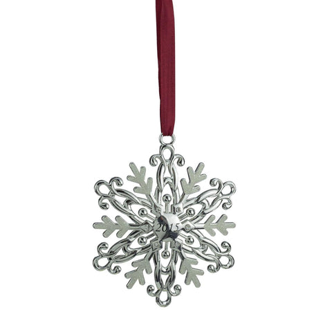 3" Regal Silver-Plated White "2015" Christmas Snowflake Ornament with European Crystals