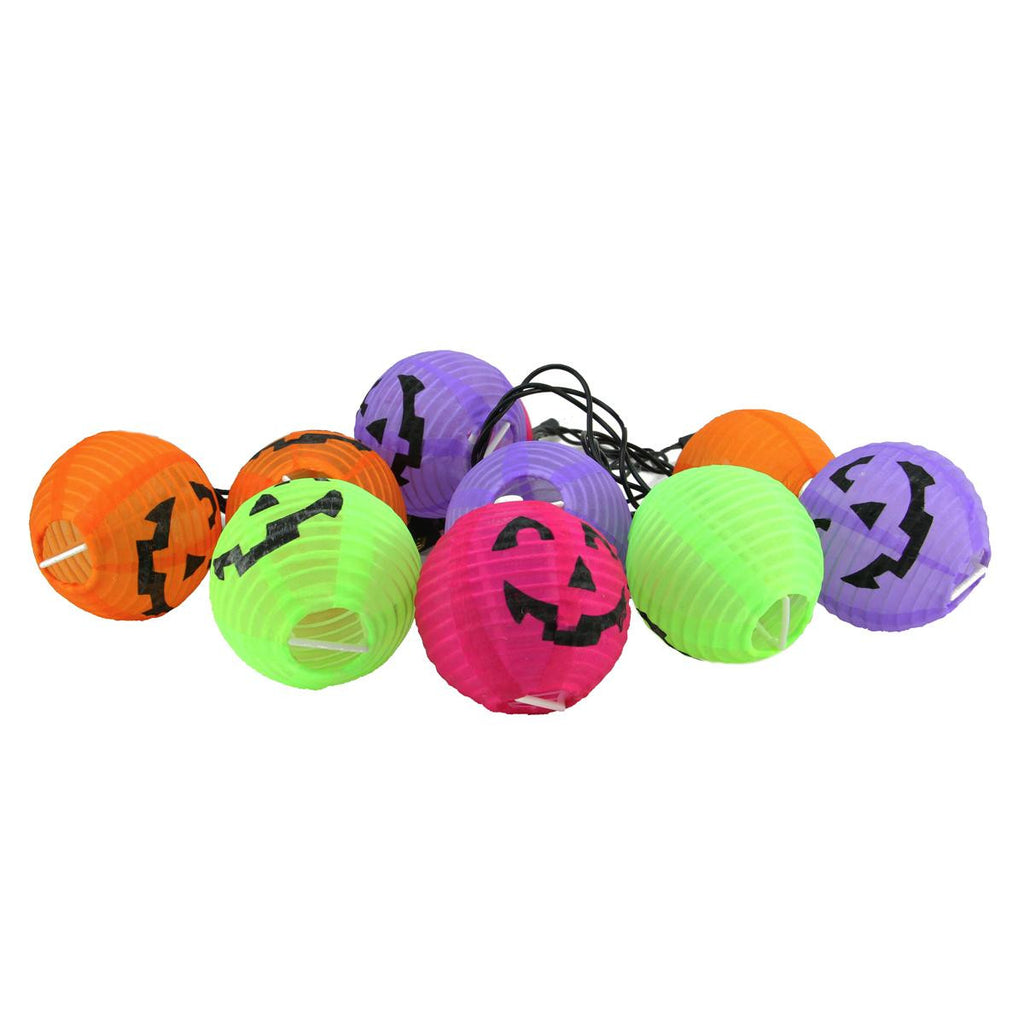 Set of 10 Multi-Colored Jack-O-Lantern Pumpkin Novelty Halloween Lights - Black Wire