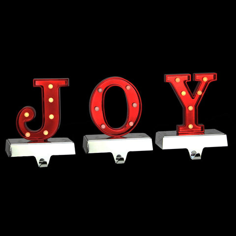 Set of 3 Battery Operated LED Lighted "JOY" Christmas Stocking Holders