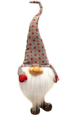 28" Frayed Gray and Red Cheerful Chubby Gnome Plush Table Top Christmas Figure