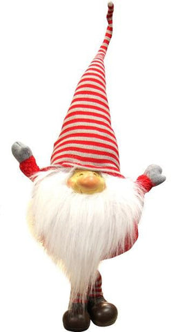 28" Frayed Red and Gray Cheerful Chubby Gnome Plush Table Top Christmas Figure