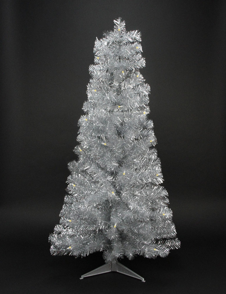 4' x 29" Pre-Lit Slim Silver Artificial Tinsel Christmas Tree- Clear Lights