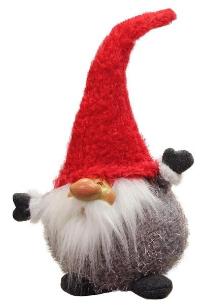 17" Frayed Gray and Red Portly Smiling Gnome Plush Table Top Christmas Figure