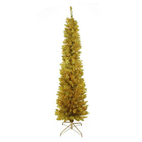 6' x 20" Gold Artificial Tinsel Pencil Christmas Tree - Unlit