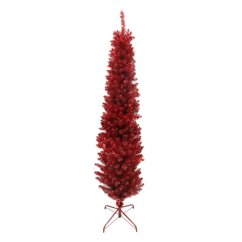 6' x 20" Red Artificial Tinsel Pencil Christmas Tree - Unlit