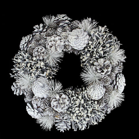 13" White Frosted Glitter Twig Pine Cone Artificial Christmas Wreath - Unlit