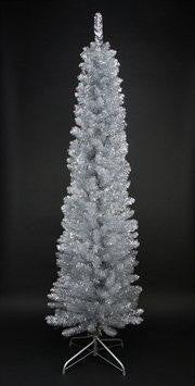 6' x 20" Silver Tinsel Artificial Pencil Christmas Tree - Unlit