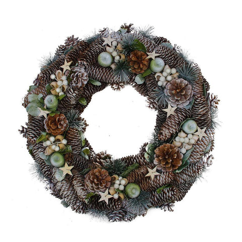 20" Frosted Pine Cone, Apples and Bay Leaves Artificial Christmas Wreath - Unlit