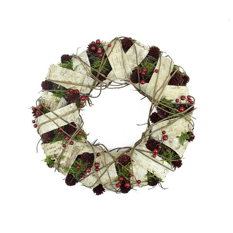 13" Natural Twig and Birch Wood Pine Cone Artificial Christmas Wreath - Unlit