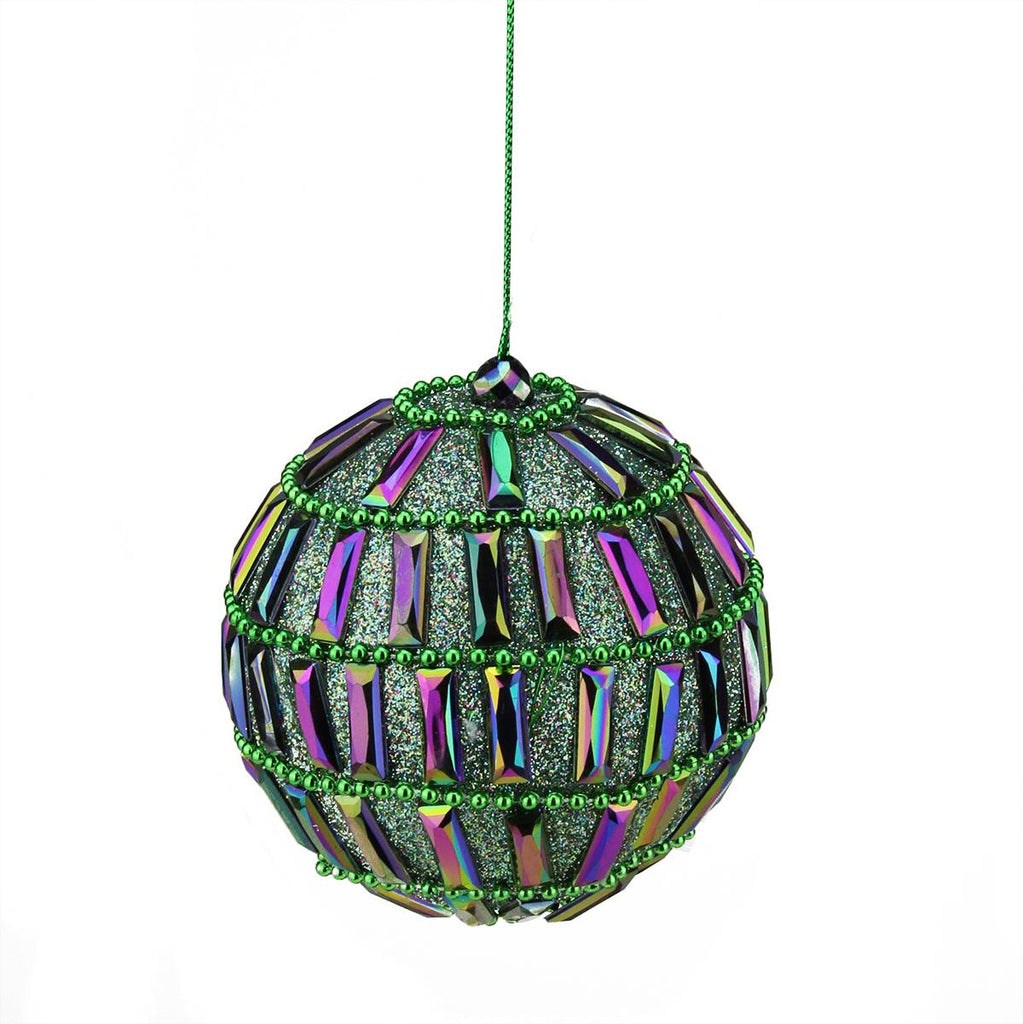 4" Regal Peacock Green and Purple Glittered Mirrored Ball Christmas Ornament