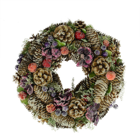 13" Sugared Purple and Red Pine Cone and Berries Artificial Christmas Wreath - Unlit