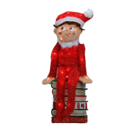 24" Pre-Lit Elf on the Shelf 3-D Sitting Elf on Books Christmas Yard Art Decoration - Clear Lights