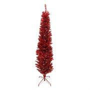 6' x 20" Pre-Lit Red Tinsel Artificial Christmas Tree- Clear Lights