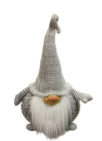 21" Gray and White Chubby Smirking Gnome Plush Table Top Christmas Figure