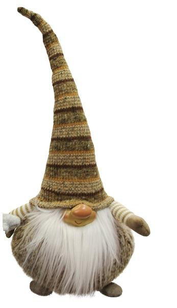 16" Brown and White Portly Smirking Gnome Plush Table Top Christmas Figure