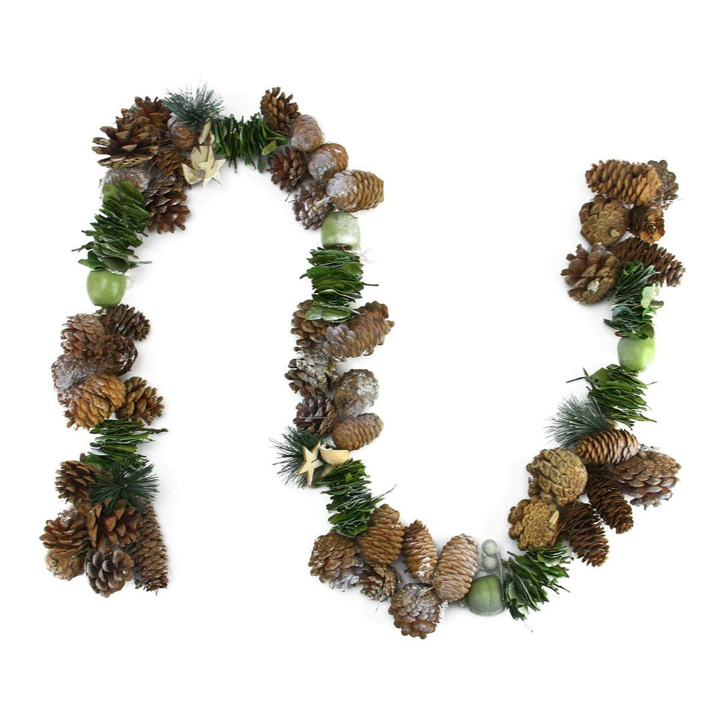 5' Pine Needle, Bay Leaf, Apple and Wooden Star Artificial Pine Cone Christmas Garland - Unlit