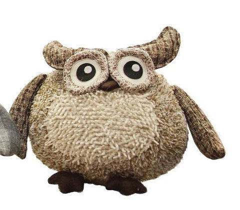 10" Charming Brown Plaid Owl w- Textured Ivory Plush Table Top Christmas Figure