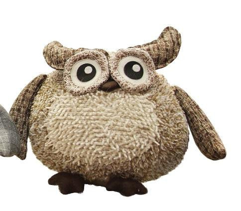 12" Charming Brown Plaid Owl w- Textured Ivory Plush Table Top Christmas Figure