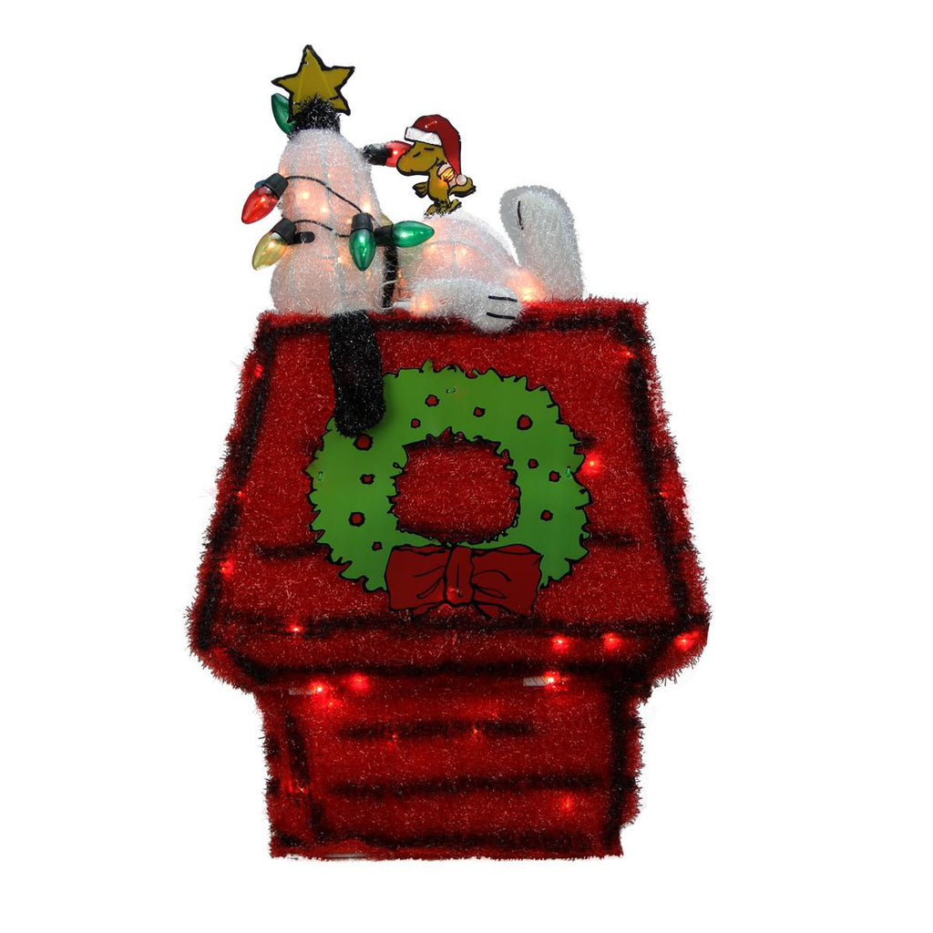 26" Pre-Lit Peanuts 3-D Snoopy on Dog House with Star Christmas Yard Art Decoration - Clear Lights