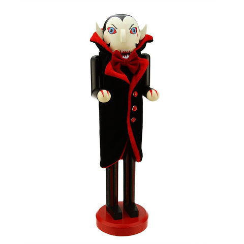 14" Black and Red Dracula Vampire Decorative Wooden Halloween Nutcracker