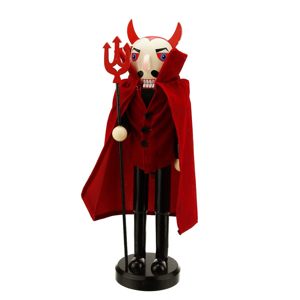 14" Red Devil Decorative Wooden Halloween Nutcracker Holding a Pitch Fork